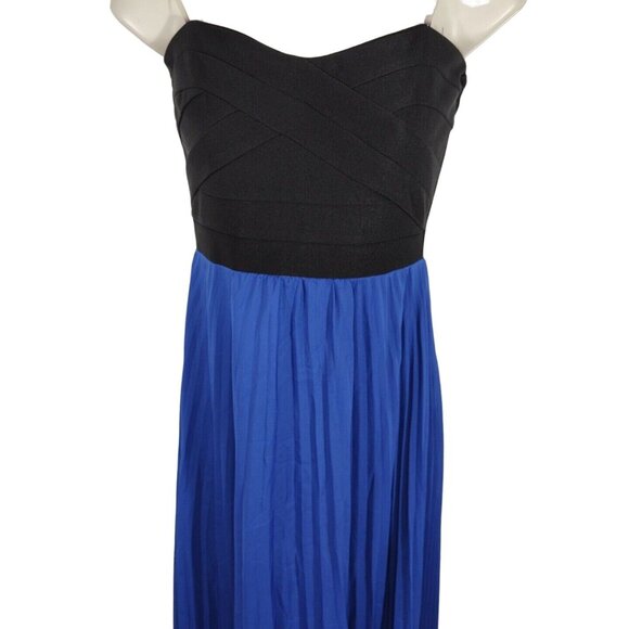 Crystal Doll Black Blue Pleated Maxi Strapless Dress Juniors Size 5 Party Formal - Picture 2 of 9